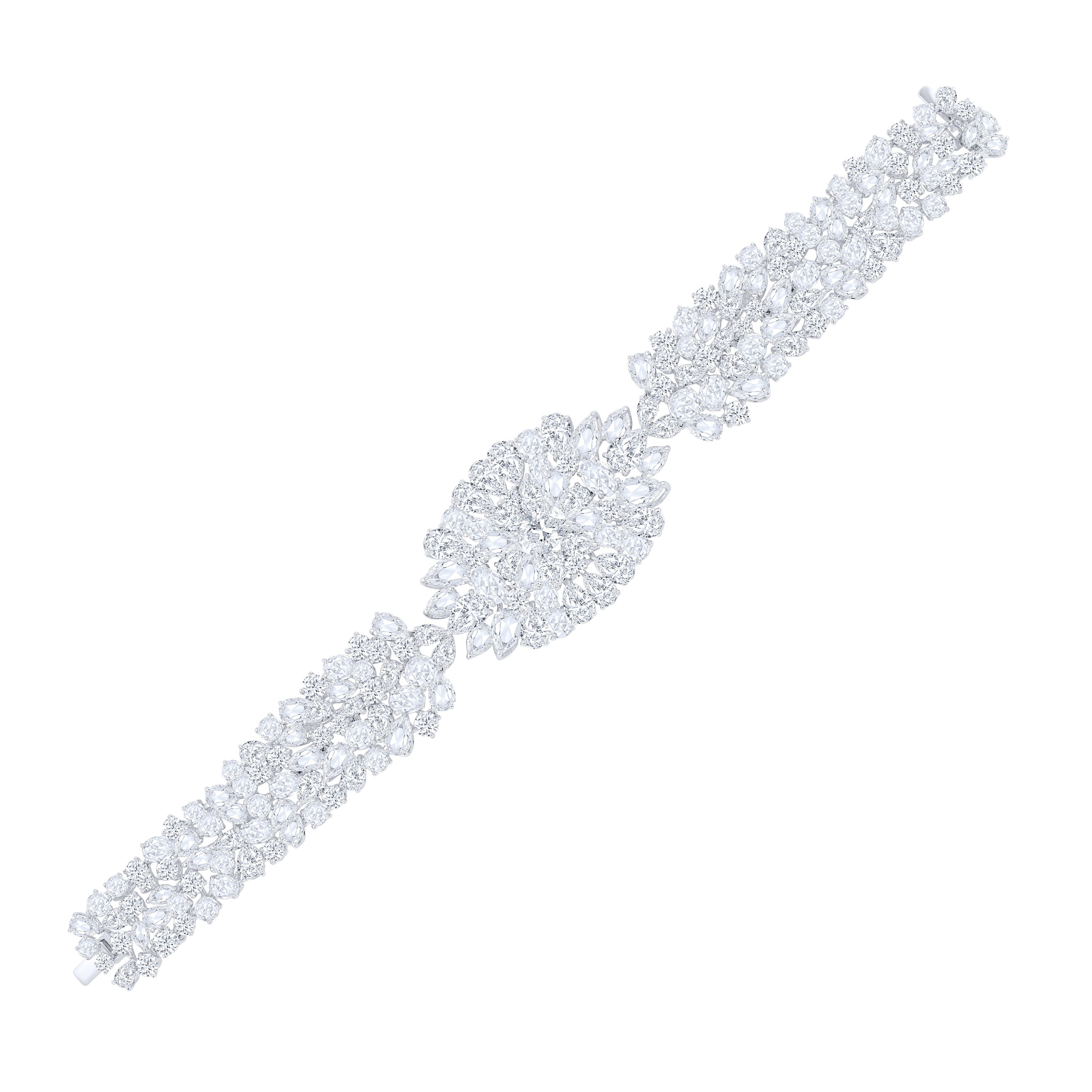 GIA Certified 32 Carat Natural Diamond and Rose Cut White Gold Bracelet For Sale