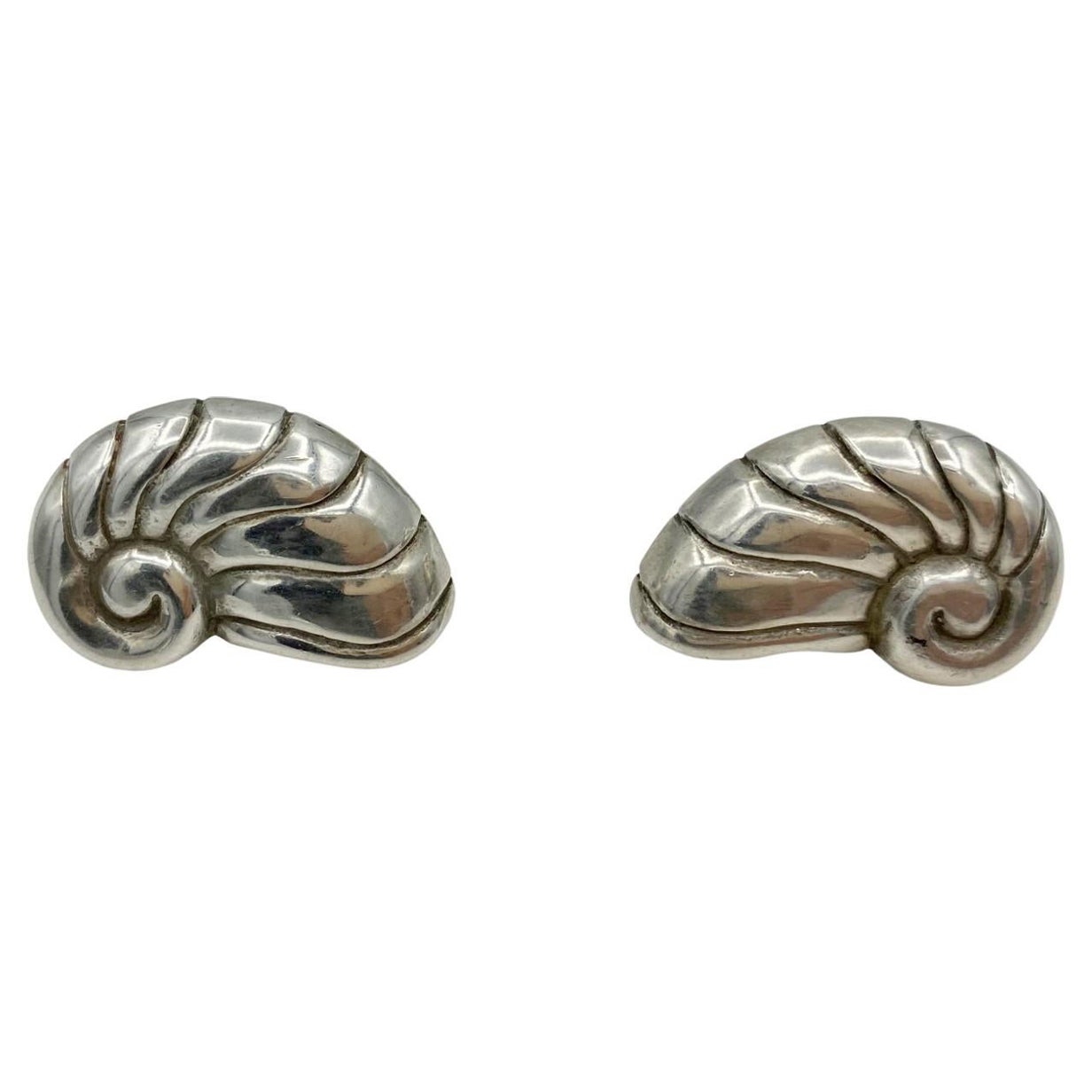 William Spratling Nautilus Conch Shell Earrings Vintage Taxco Mexico 980 Silver For Sale