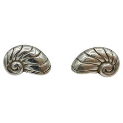 William Spratling Nautilus Conch Shell Earrings Vintage Taxco Mexico 980 Silver