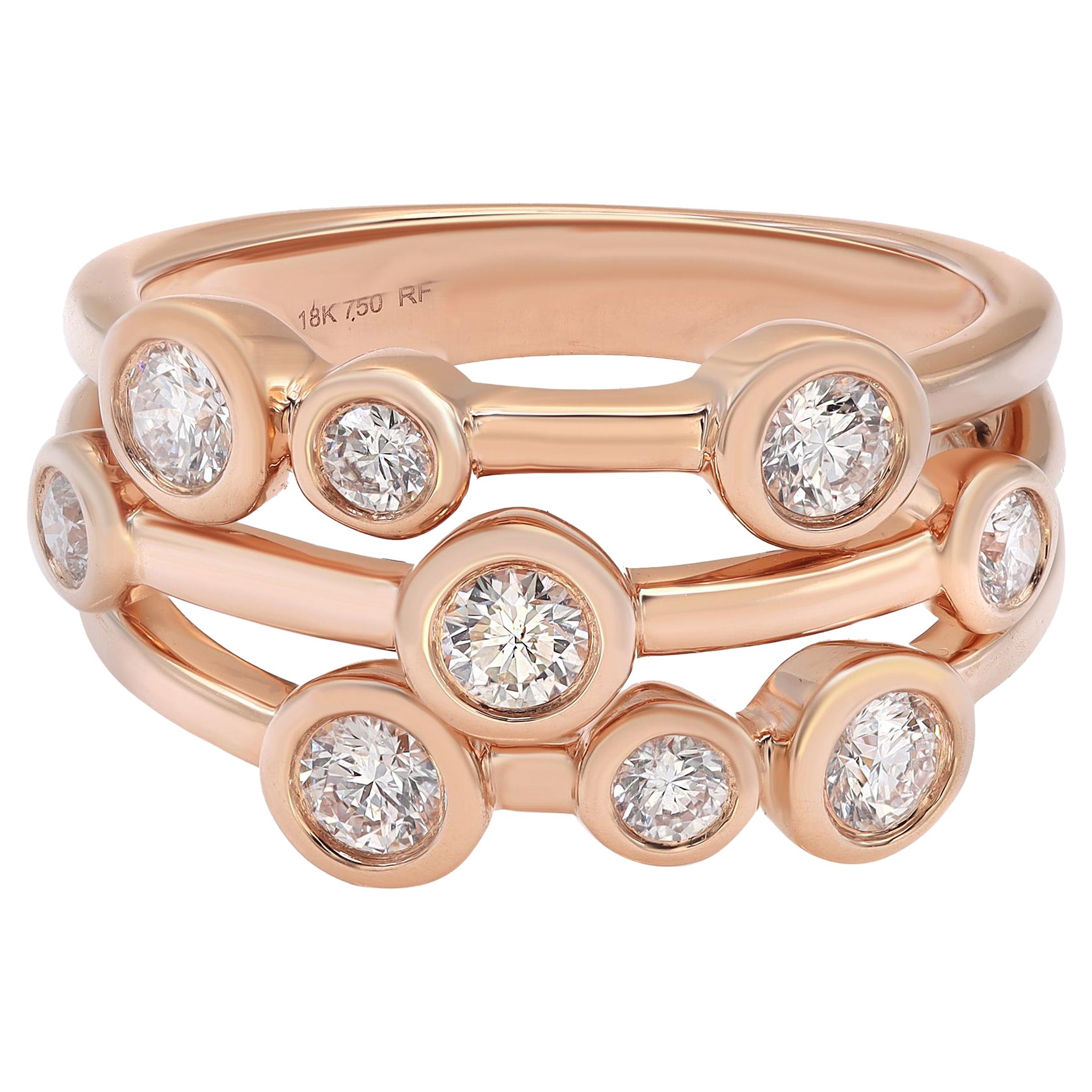 Rachel Koen Bezel Set Round Cut Diamond Fancy Ring 18k Rose Gold 0.68cttw For Sale