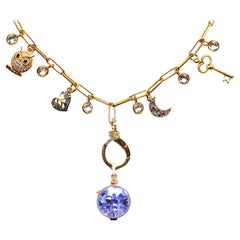 Clarissa Bronfman Signatur Multi Charm Gold Ppr Clip Halskette & Tansanit Charme