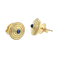 18 Karat Gelbgold Runde Multi-Ring-Ohrstecker mit blauen Cabochon-Saphiren