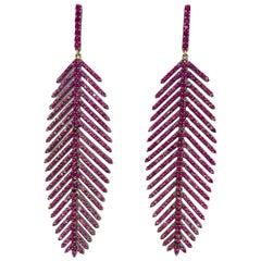 Pink Sapphire and Ruby Feather Paradizia Earrings