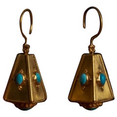 Turquoise Earrings 18k Yellow Gold with Turquoise Stone