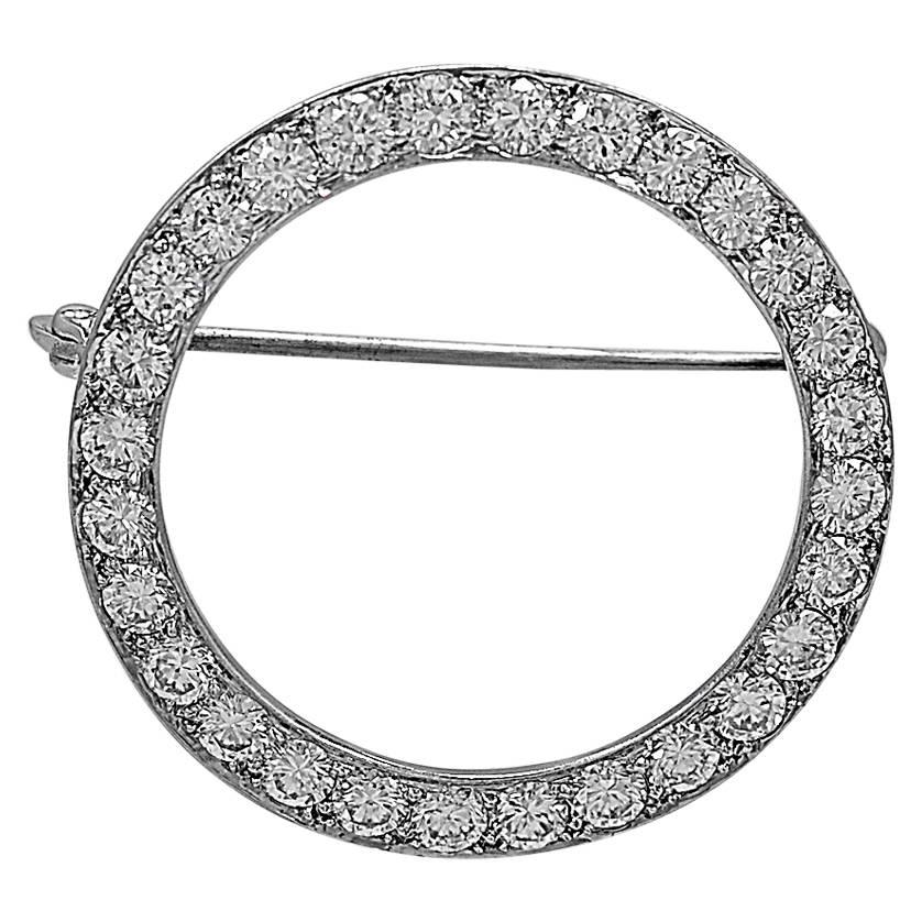 1960s Diamond Platinum Circle Brooch Pin 