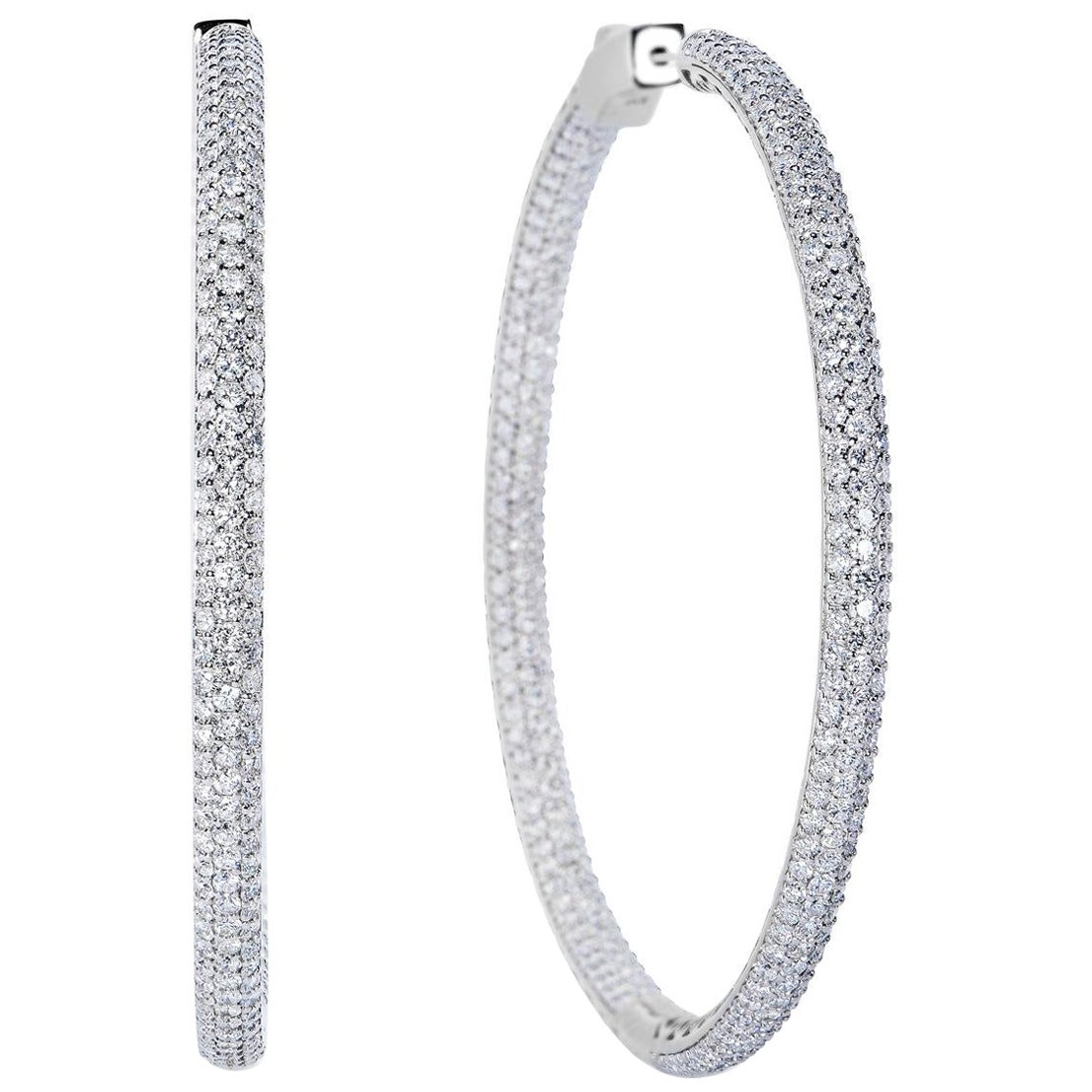 6 Carat Round Brilliant 2 Inch Pave Diamond Hoops Earrings Certified