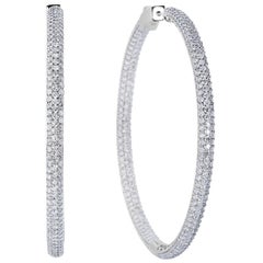 6 Carat Round Brilliant 2 Inch Pave Diamond Hoops Earrings Certified