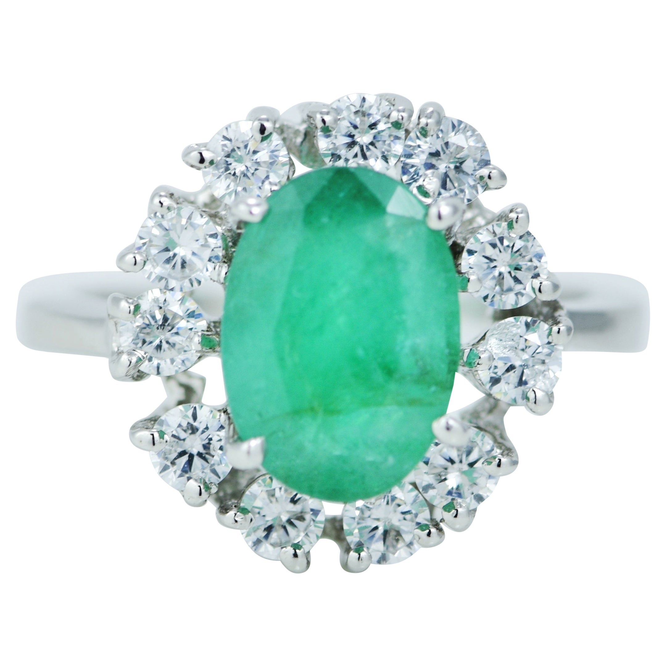 Natural 2.15 Carat Emerald Halo Ring For Sale