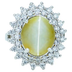 Natural 4.12 Carat Cats Eye Double Halo Ring