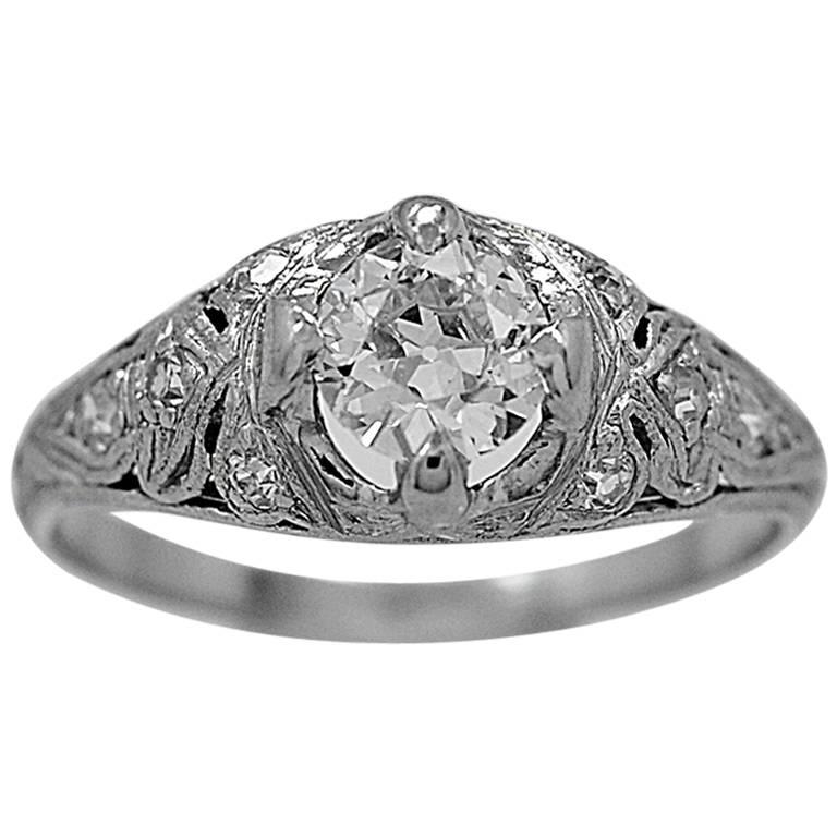 Art Deco .45 Carat Diamond Platinum Engagement Ring For Sale