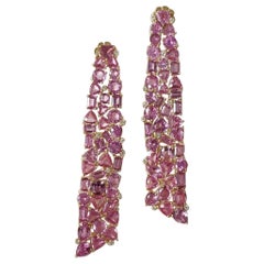 30.30 Carat Fancy Pink Sapphire Statement Earrings in 18k Yellow Gold