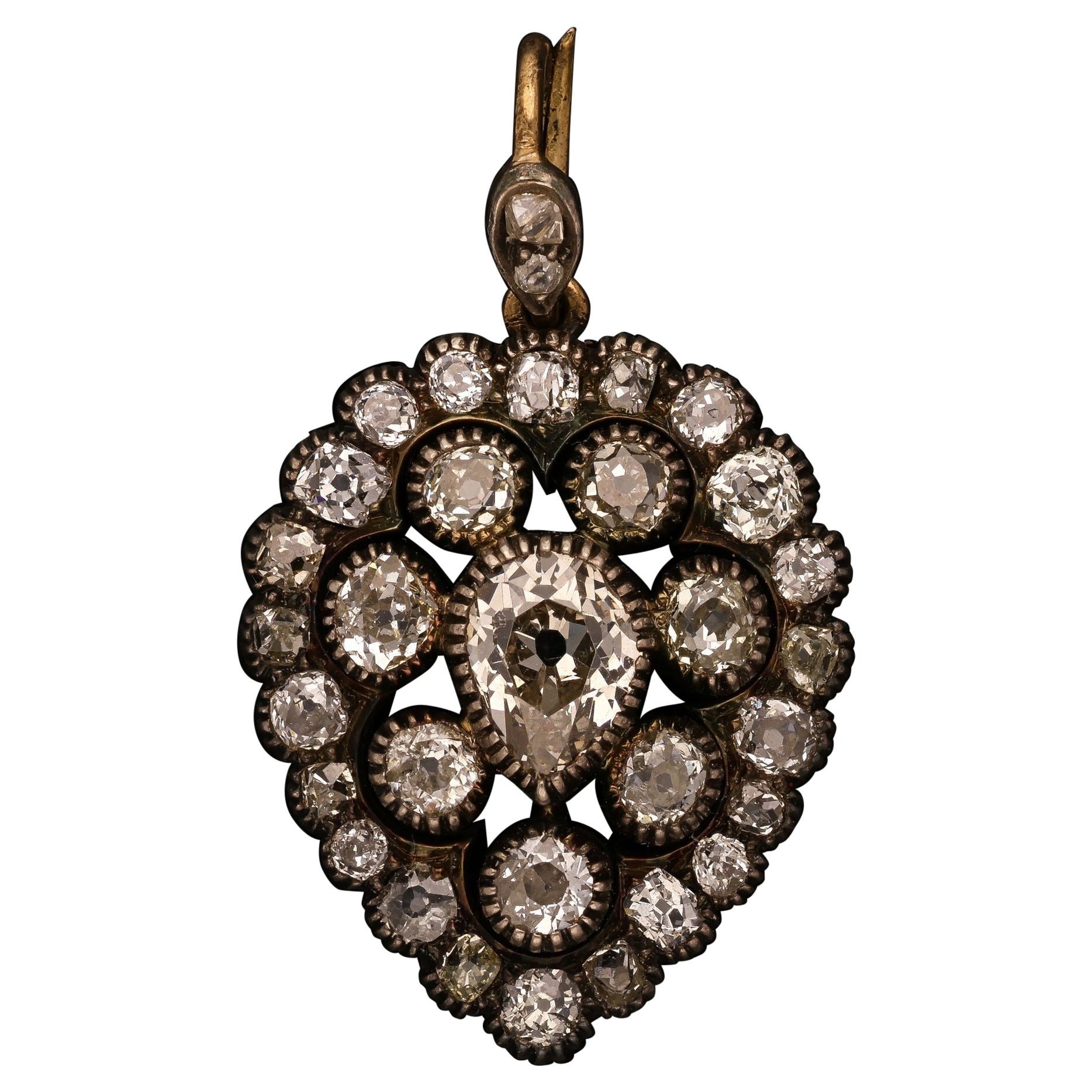 Pendentif victorien en forme de cœur avec diamants, circa 1870
