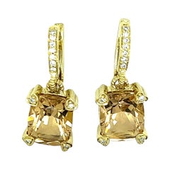 Golden Citrine and Diamond Earring in 18k Yellow Gold