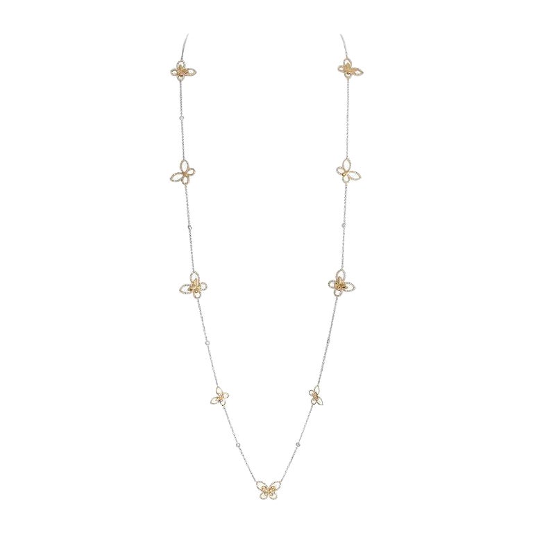 LB Exclusive Collier long papillon en or blanc et jaune 18 carats avec 5,0 carats de diamants en vente