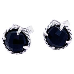 Retro David Yurman Authentic Estate Black Onyx Chantelaine Stud Earrings Silver