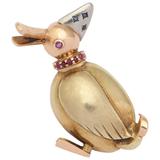 Retro Gold Goose Pin w Rubies & Sapphires 