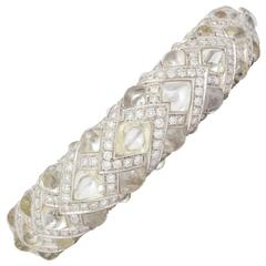 Vintage Chanticleer Moonstone Diamond Gold Bangle Bracelet