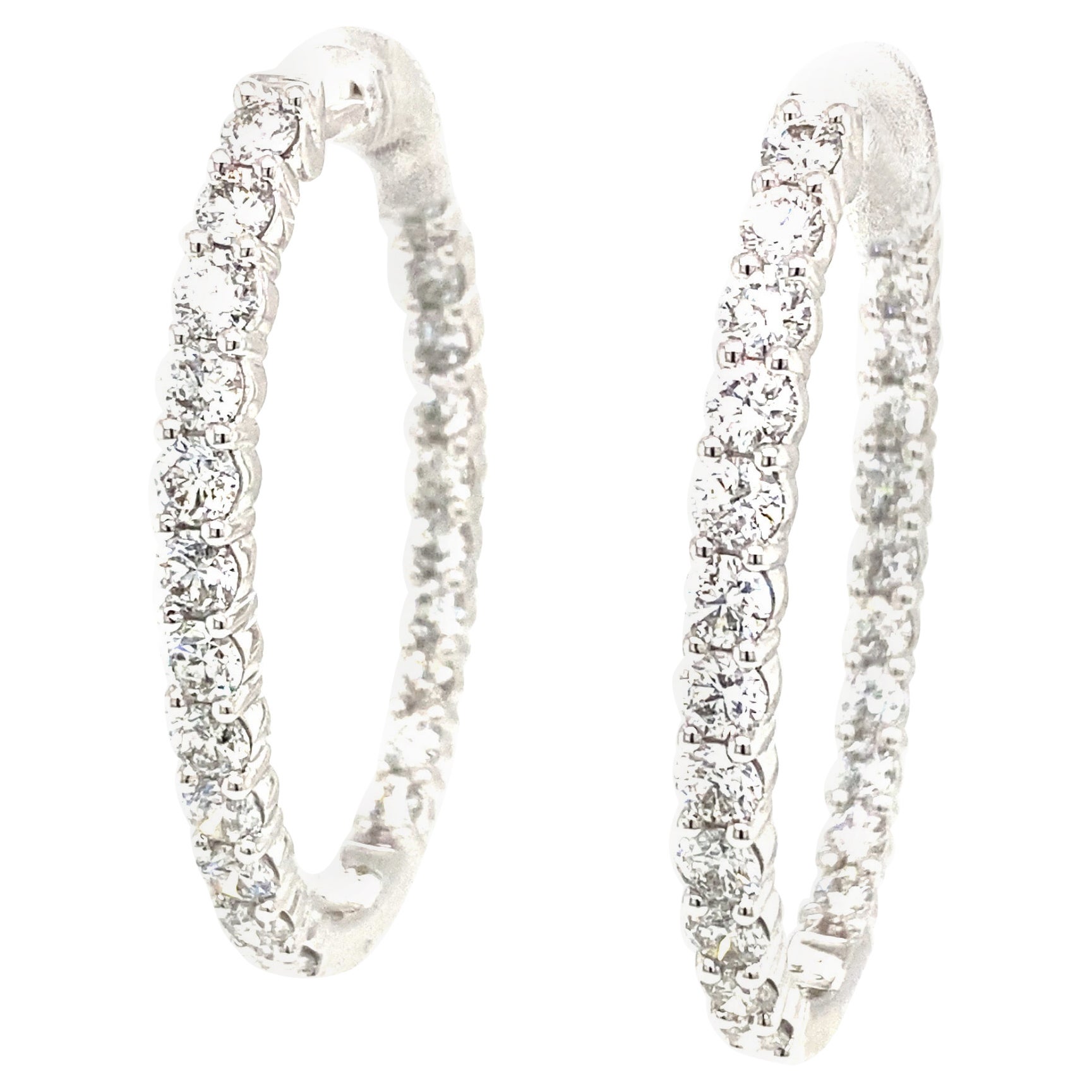 14K Diamond Oval in/Out Hoop Earrings White Gold For Sale at 1stDibs