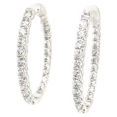 14k Diamond in/Out Oval Hoop Earring White Gold