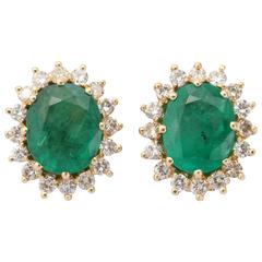 Oval Emerald Diamond Gold surround Earrings 9