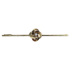 Midcentury 14 Karat Gold 0.03 Carat Diamond Love Knot Bar Brooch