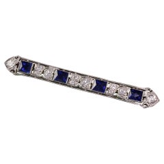 Antique Art Deco Tiffany and Co Platinum Sapphire and Diamond Bar Pin, AGL