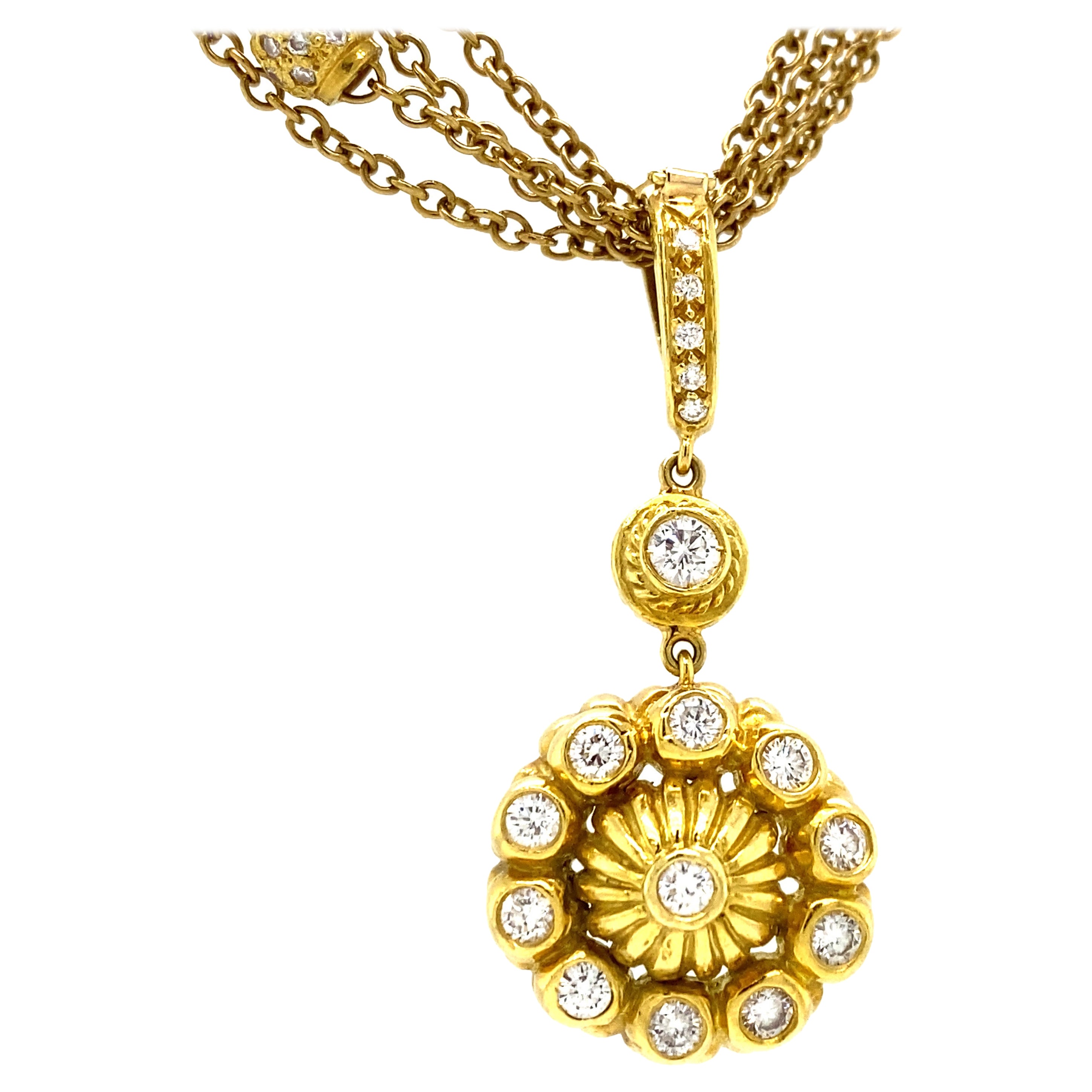Doris Panos Diamond 3-Row Necklace Enhancer Pendant 18k Yellow Gold