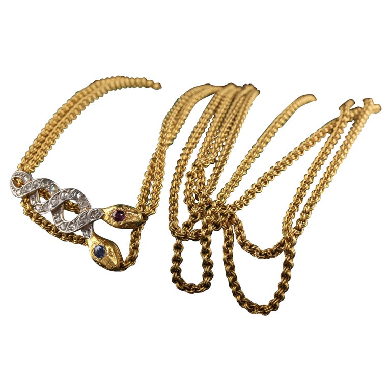 Antique Edwardian 18k Yellow Gold Rose Cut Diamond Ruby Sapphire Snake ...