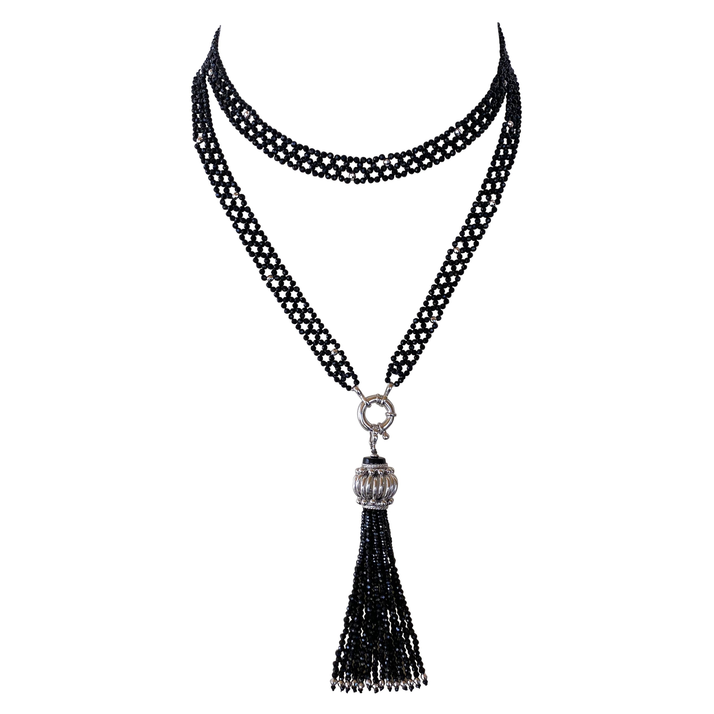 Marina J. Black Spinel and Silver Rhodium Sautoir with Removable Tassel For Sale