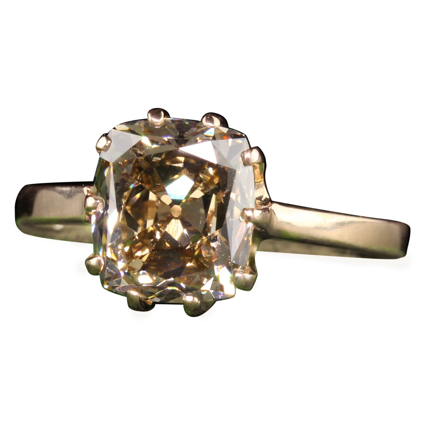 Bague de fiançailles ancienne Art Déco en or jaune 18K avec diamant fantaisie ancienne mine - GIA