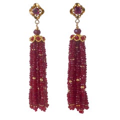 Marina J. Ruby and Solid 14k Yellow Gold Tassel Earrings