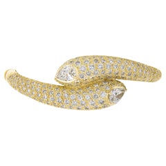 18k Gold 9.02ctw Gia Pear & Round Pave Set Diamond Bypass Snake Bangle Bracelet