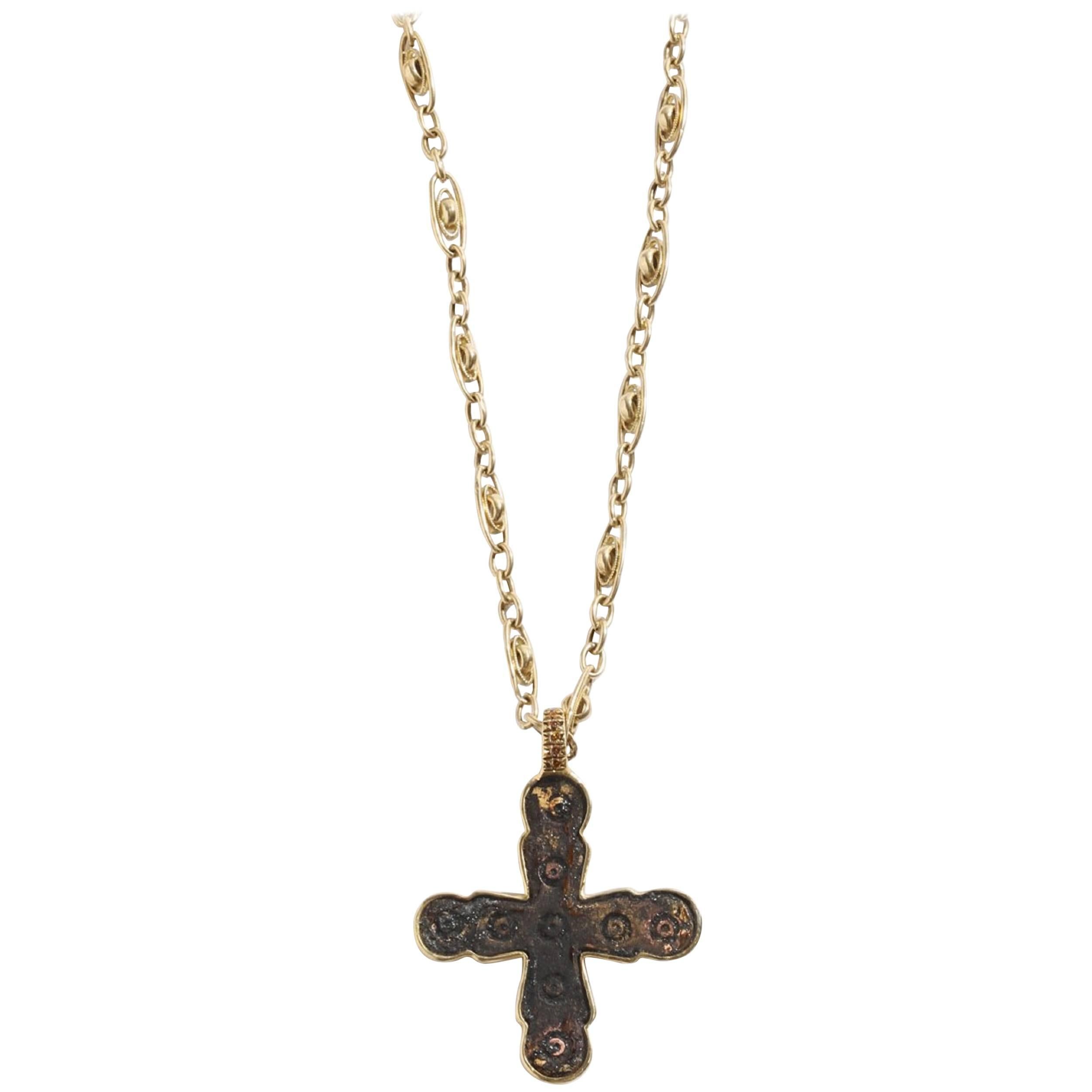  Ancient Byzantine Cross - Bronze Diamond Gold For Sale