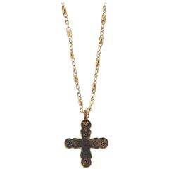 Antique  Ancient Byzantine Cross - Bronze Diamond Gold