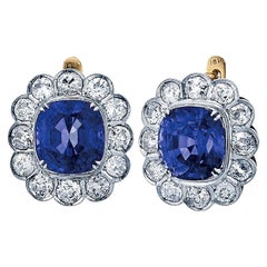 AGTA Natural Burmese No Heat Blue Sapphire and Diamond Drop Earrings