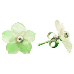 Intini Jewels Rock Crystal Carved Flower Stud White Gold Crafted Girl Earrings