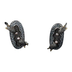 Classic Vintage Silver Diamond Pearl Earrings, Antique Victorian Dangle Earrings
