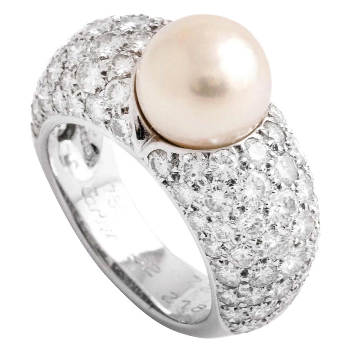 Cartier Juliette Pearl Diamonds 18k White Gold Ring For Sale