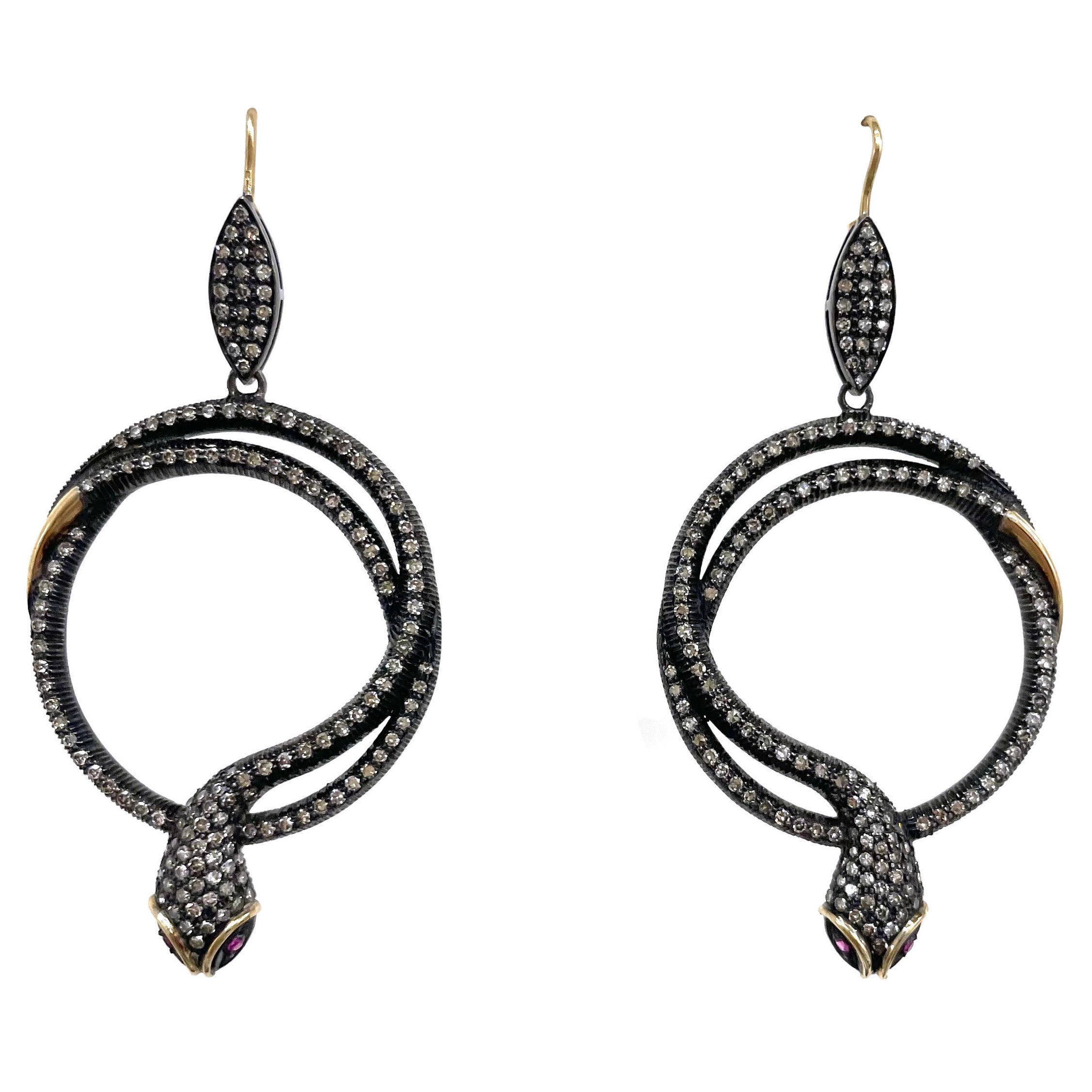 Snakes with Ruby Eyes and Diamonds Paradizia Earrings