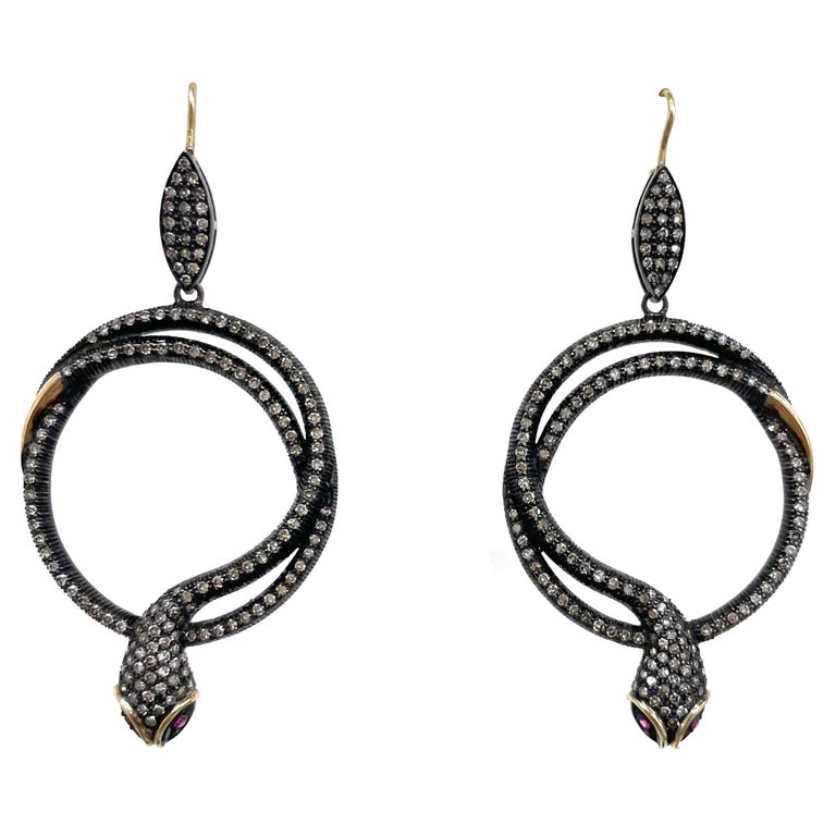 Snakes with Ruby Eyes and Diamonds Paradizia Earrings For Sale at 1stDibs