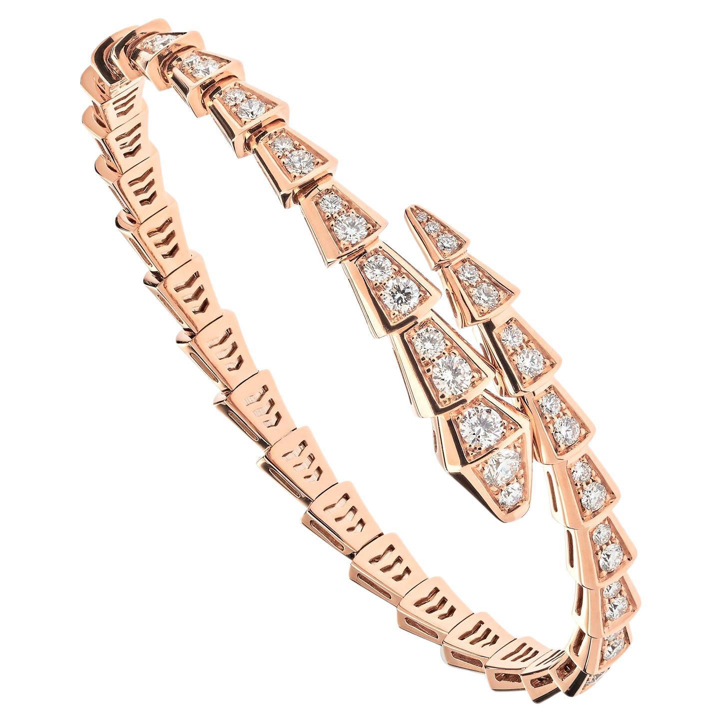 BVLGARI Serpenti Viper Thin Bracelet Rose Gold Full Pavé Diamonds 353792 For Sale