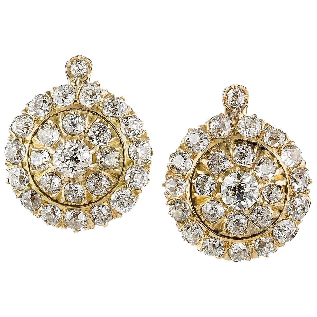 8.00 Carats Diamonds Gold Cluster Earrings For Sale