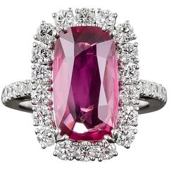 5.22 Carat Natural No-Heat Ruby Diamond Platinum Ring