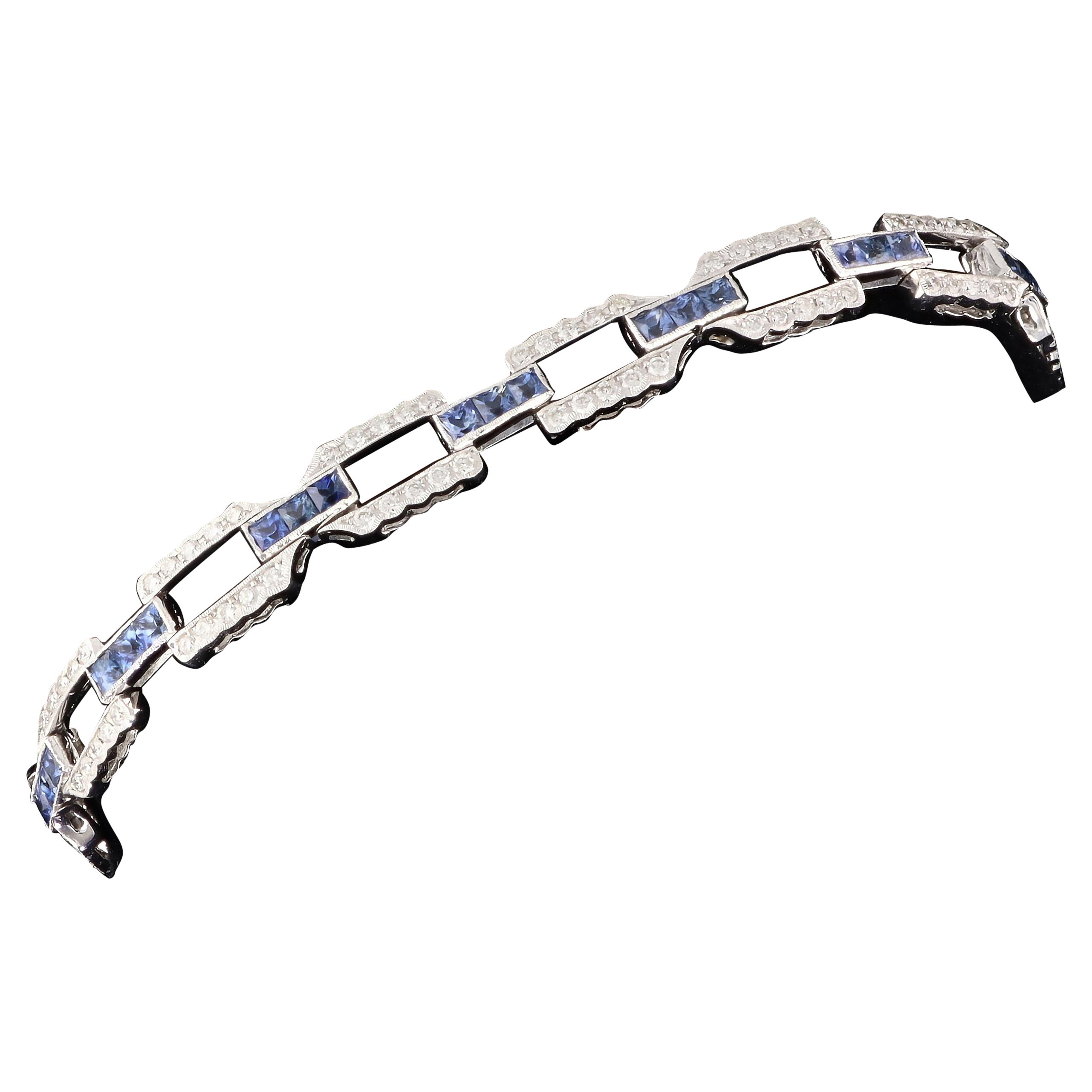 Diamond and Sapphire Link Bracelet For Sale