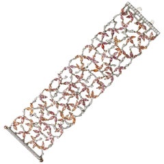 Padparadscha Sapphire Diamond Gold Platinum Flower Bracelet