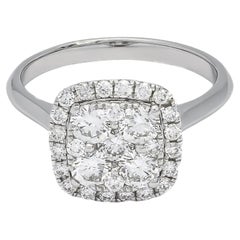 Natural Diamond 1.10 Carats 18KT White Gold cluster Halo Engagement Ring 