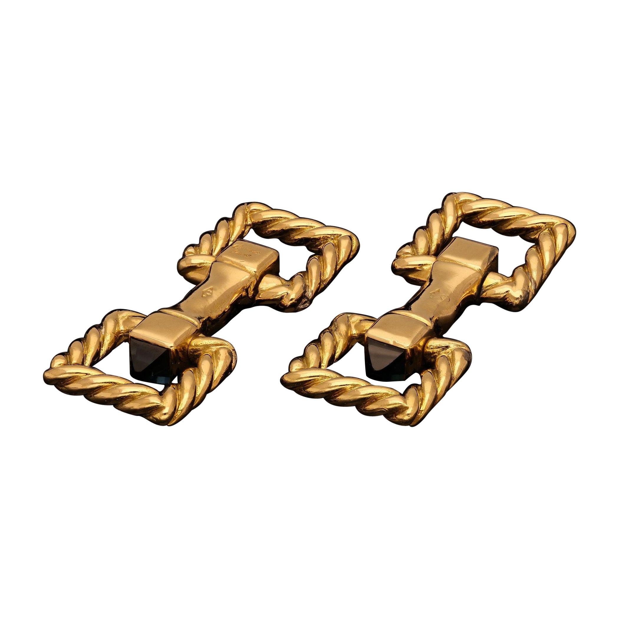 Cartier Stylish Pair of 18ct Gold and Sapphire Cufflinks, circa 1950s