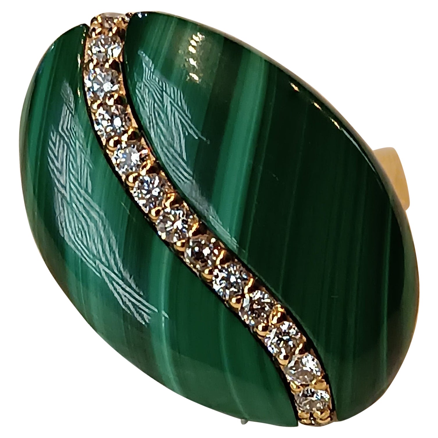 18 Carat Rose Gold Malachite 14 Diamonds 0.42 Carats Cocktail Ring