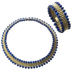 Lapis Lazuli Gold Necklace and Bracelet Suite