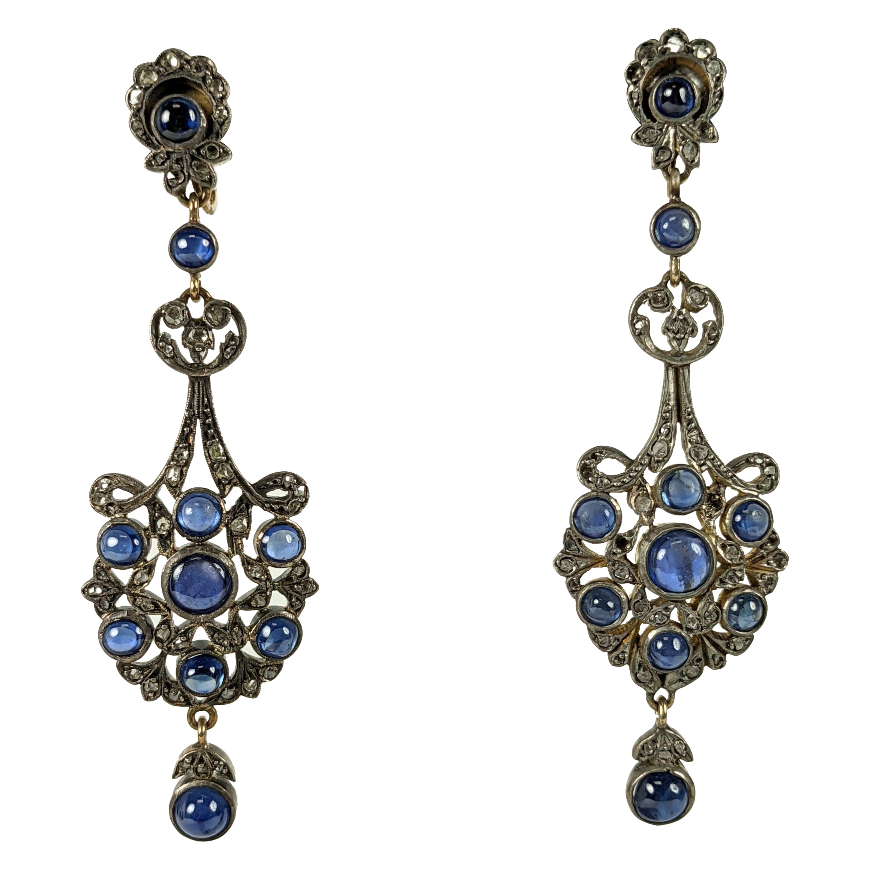 Antique Victorian Diamond and Sapphire Drop Earrings